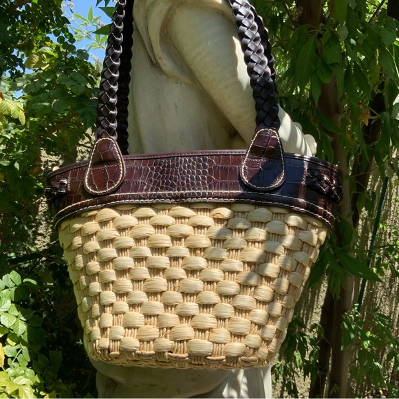 Brighton Woven Straw & Embossed Leather Shoulder Bag - Picture 3 of 15